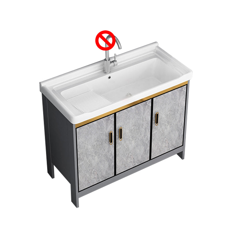 Bath Vanity Single Sink Metal Frame Grey Rectangular 2 Doors Freestanding Vanity