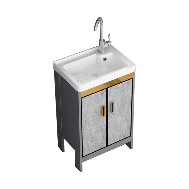 Bath Vanity Single Sink Metal Frame Grey Rectangular 2 Doors Freestanding Vanity