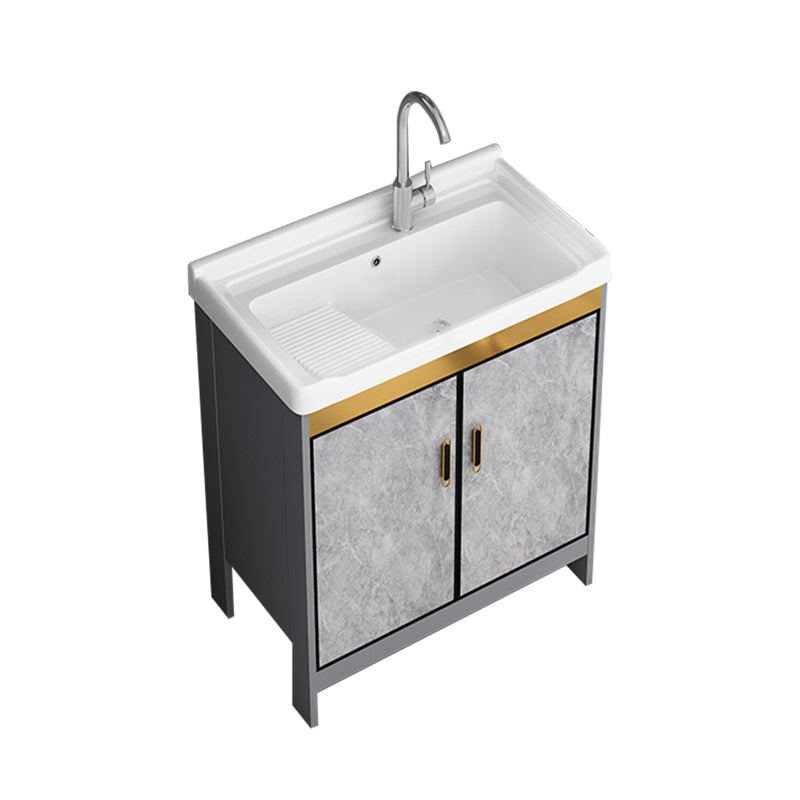 Bath Vanity Single Sink Metal Frame Grey Rectangular 2 Doors Freestanding Vanity