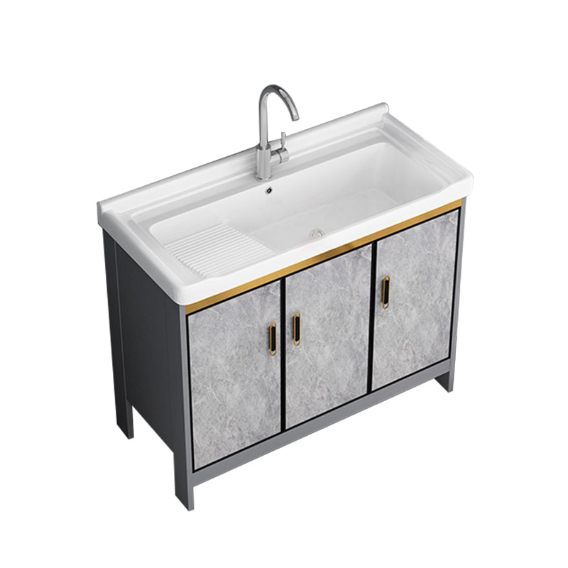 Bath Vanity Single Sink Metal Frame Grey Rectangular 2 Doors Freestanding Vanity