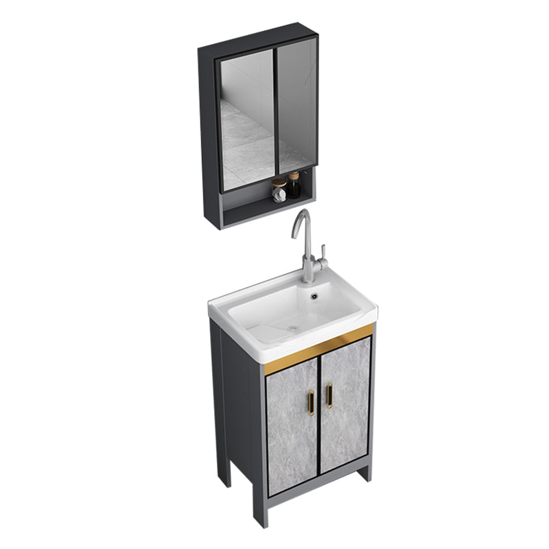 Bath Vanity Single Sink Metal Frame Grey Rectangular 2 Doors Freestanding Vanity