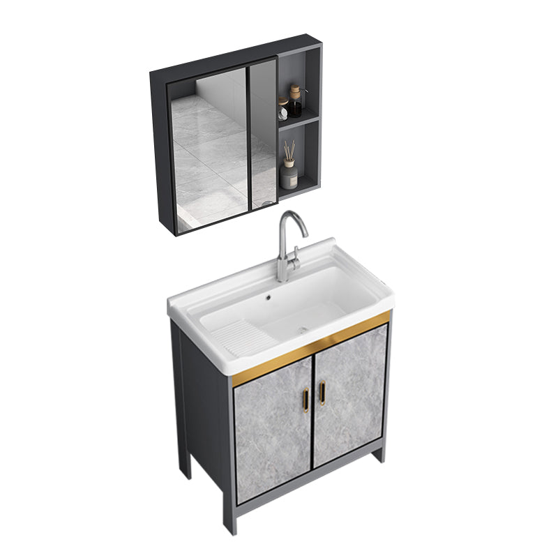 Bath Vanity Single Sink Metal Frame Grey Rectangular 2 Doors Freestanding Vanity