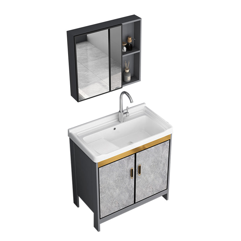 Bath Vanity Single Sink Metal Frame Grey Rectangular 2 Doors Freestanding Vanity