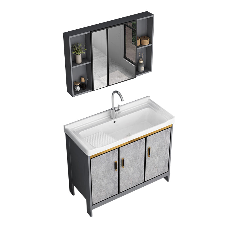 Bath Vanity Single Sink Metal Frame Grey Rectangular 2 Doors Freestanding Vanity