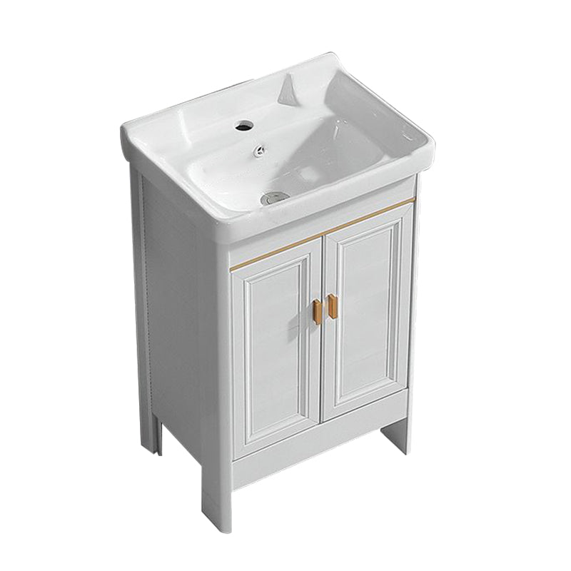 White Freestanding Vanity Rectangular 2 Doors Metal Frame Mirror Single Sink Vanity