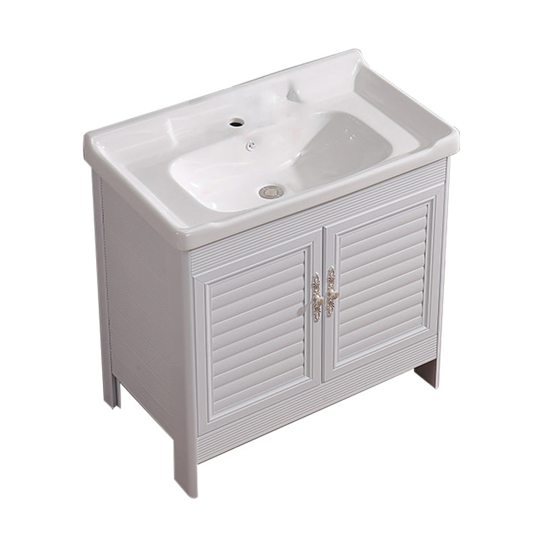 White Freestanding Vanity Rectangular 2 Doors Metal Frame Mirror Single Sink Vanity