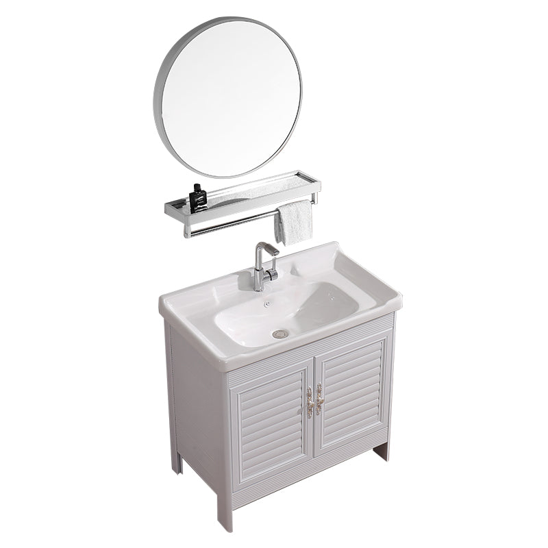 White Freestanding Vanity Rectangular 2 Doors Metal Frame Mirror Single Sink Vanity