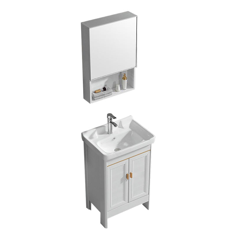 White Freestanding Vanity Rectangular 2 Doors Metal Frame Mirror Single Sink Vanity