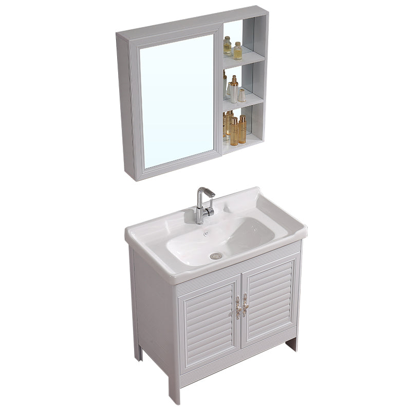 White Freestanding Vanity Rectangular 2 Doors Metal Frame Mirror Single Sink Vanity