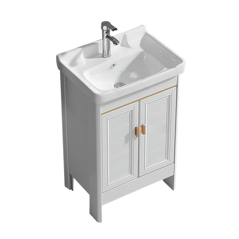 White Freestanding Vanity Rectangular 2 Doors Metal Frame Mirror Single Sink Vanity