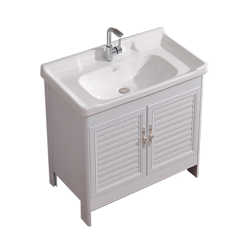 White Freestanding Vanity Rectangular 2 Doors Metal Frame Mirror Single Sink Vanity