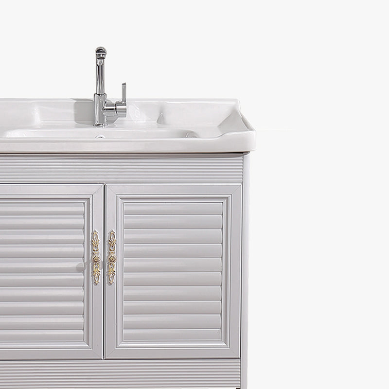 White Freestanding Vanity Rectangular 2 Doors Metal Frame Mirror Single Sink Vanity