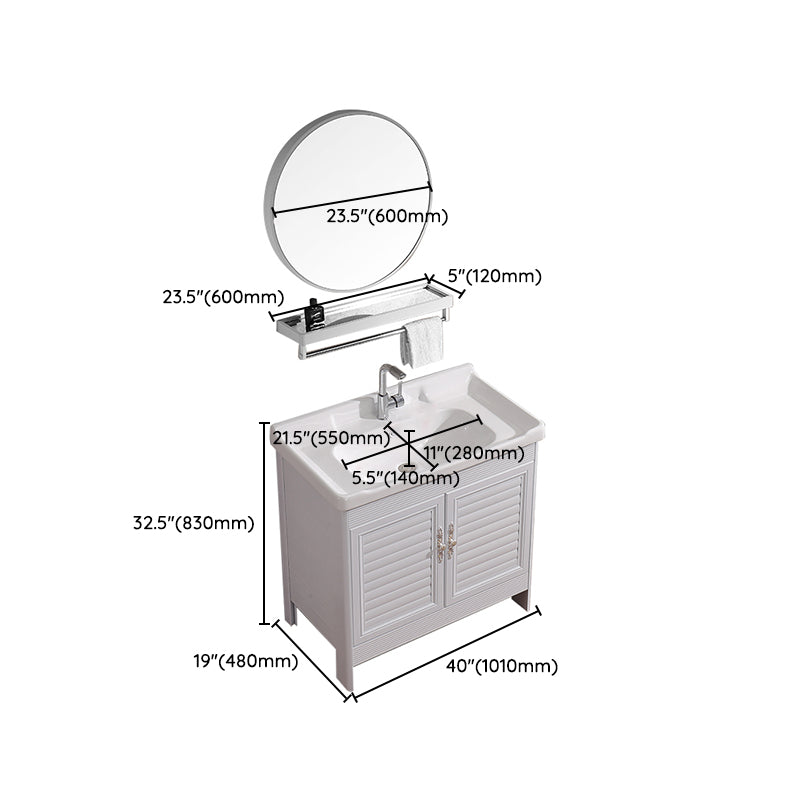 White Freestanding Vanity Rectangular 2 Doors Metal Frame Mirror Single Sink Vanity