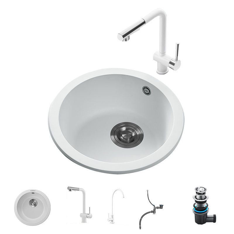 Quartz Kitchen Sink Round Single Basin Kitchen Sink with Drain Assembly