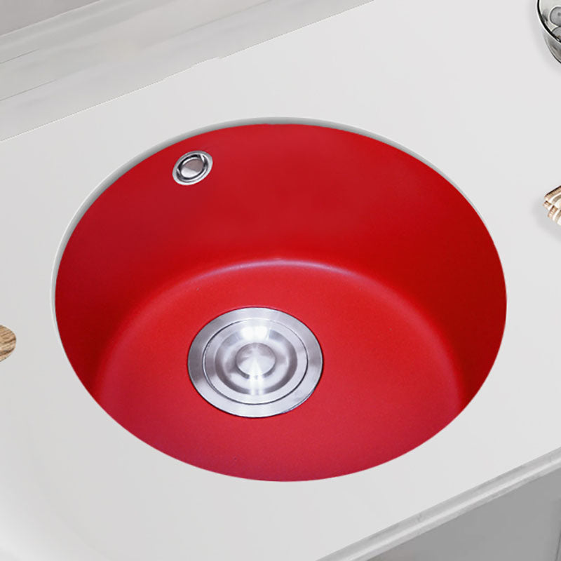 Quartz Kitchen Sink Single Bowl Red Round Kitchen Sink with Drain Assembly