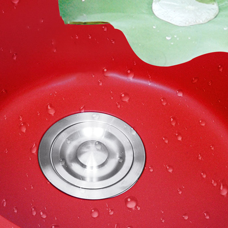 Quartz Kitchen Sink Single Bowl Red Round Kitchen Sink with Drain Assembly