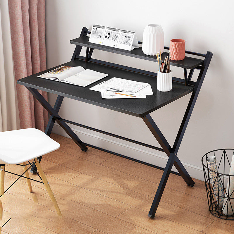 Contemporary Foldable Writing Desk with Woden Top and Metal Base