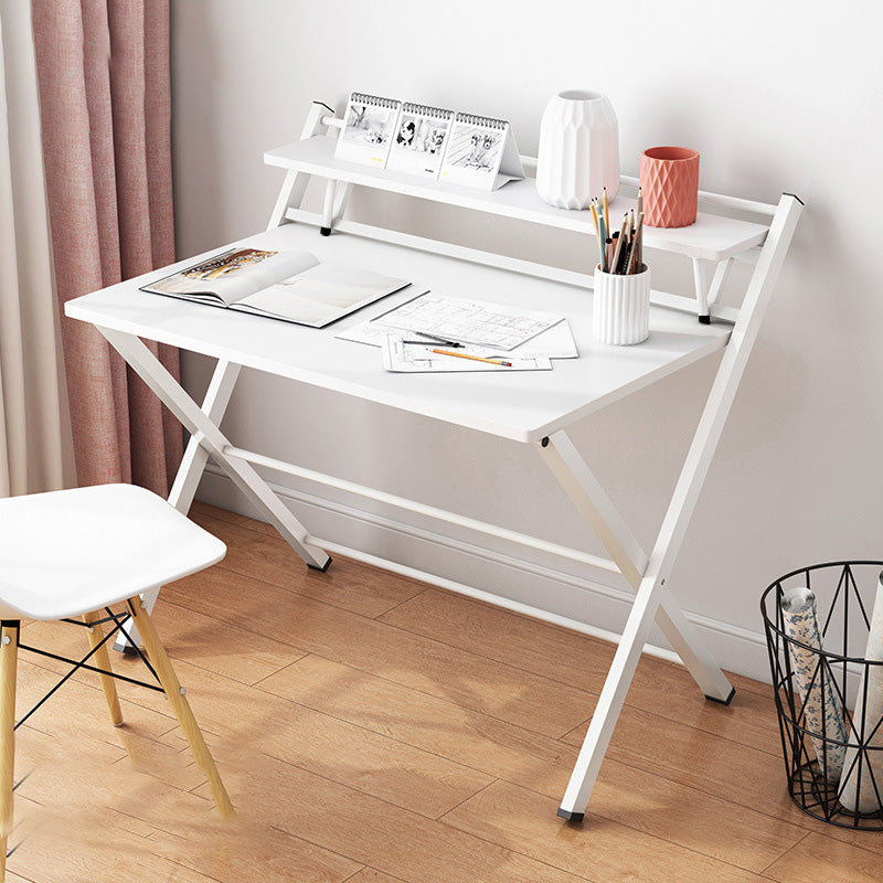 Contemporary Foldable Writing Desk with Woden Top and Metal Base