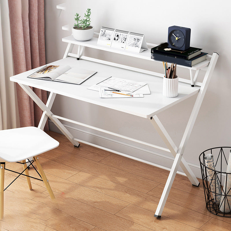 Contemporary Foldable Writing Desk with Woden Top and Metal Base