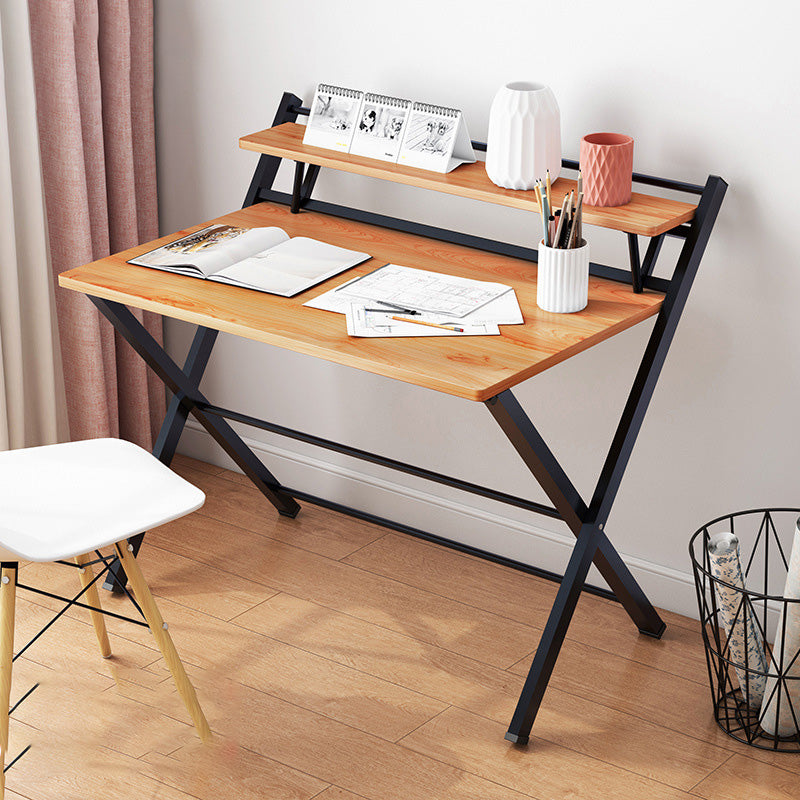 Contemporary Foldable Writing Desk with Woden Top and Metal Base