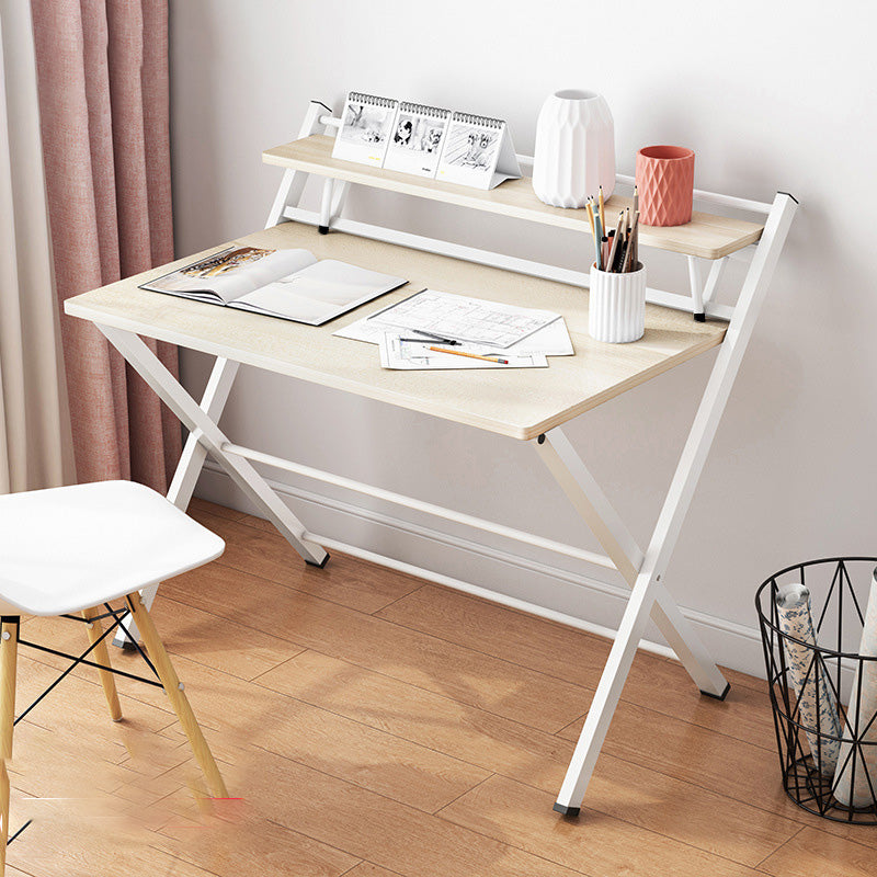 Contemporary Foldable Writing Desk with Woden Top and Metal Base