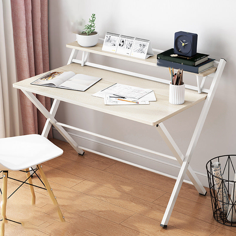 Contemporary Foldable Writing Desk with Woden Top and Metal Base