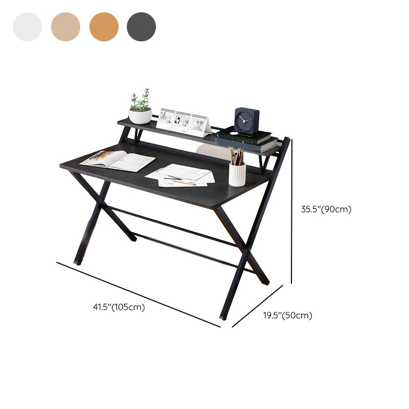 Contemporary Foldable Writing Desk with Woden Top and Metal Base