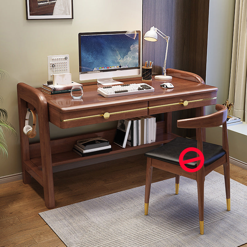 Contemporary Writing Desk with 2 Drawers and 1 Shelf in Solid Wood