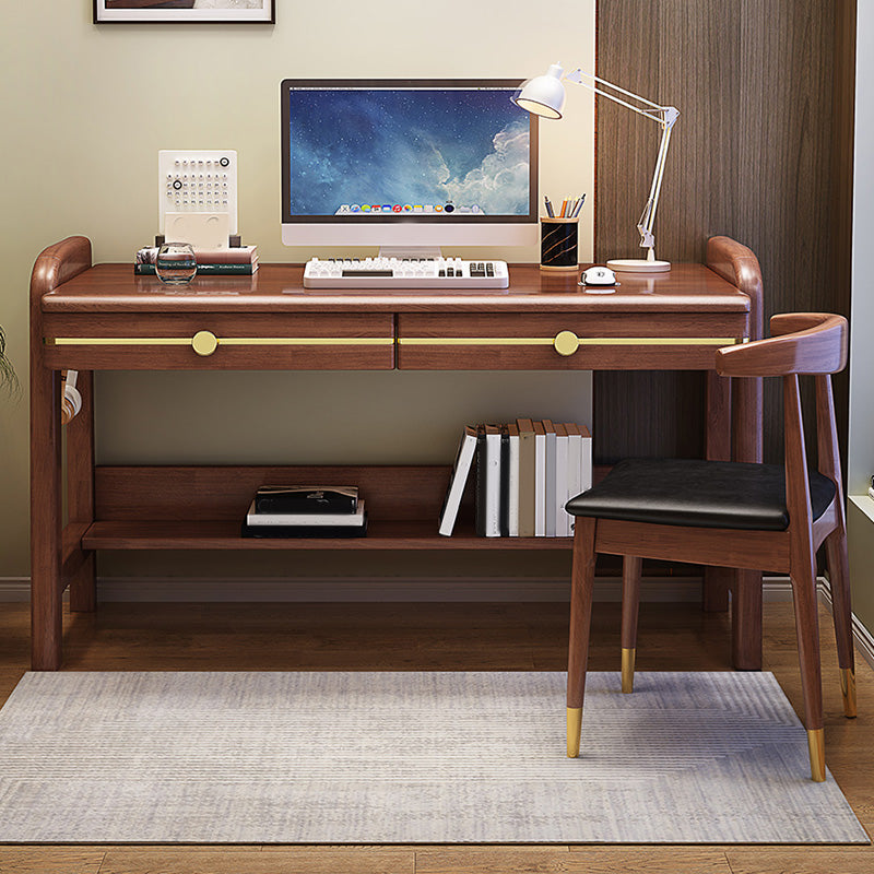 Contemporary Writing Desk with 2 Drawers and 1 Shelf in Solid Wood