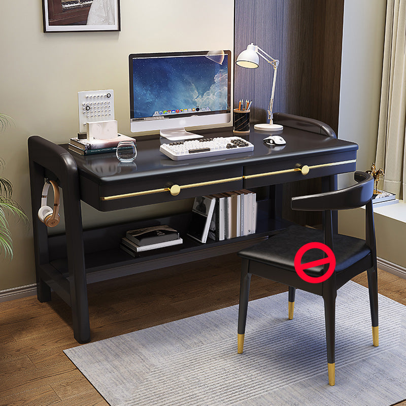 Contemporary Writing Desk with 2 Drawers and 1 Shelf in Solid Wood