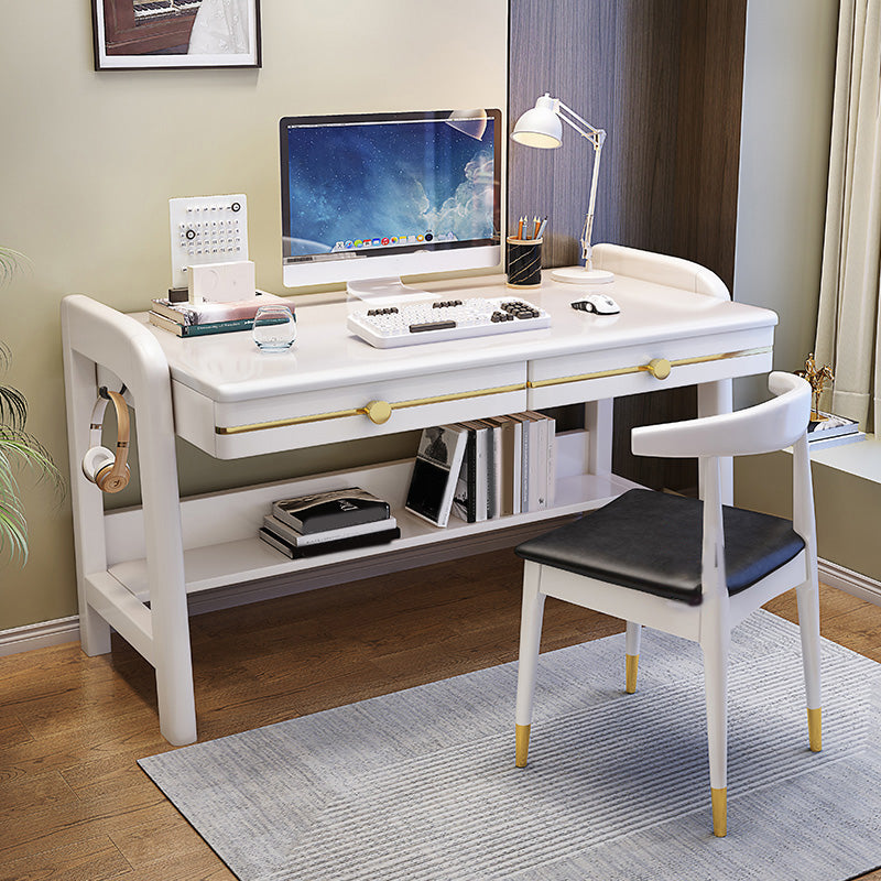 Contemporary Writing Desk with 2 Drawers and 1 Shelf in Solid Wood