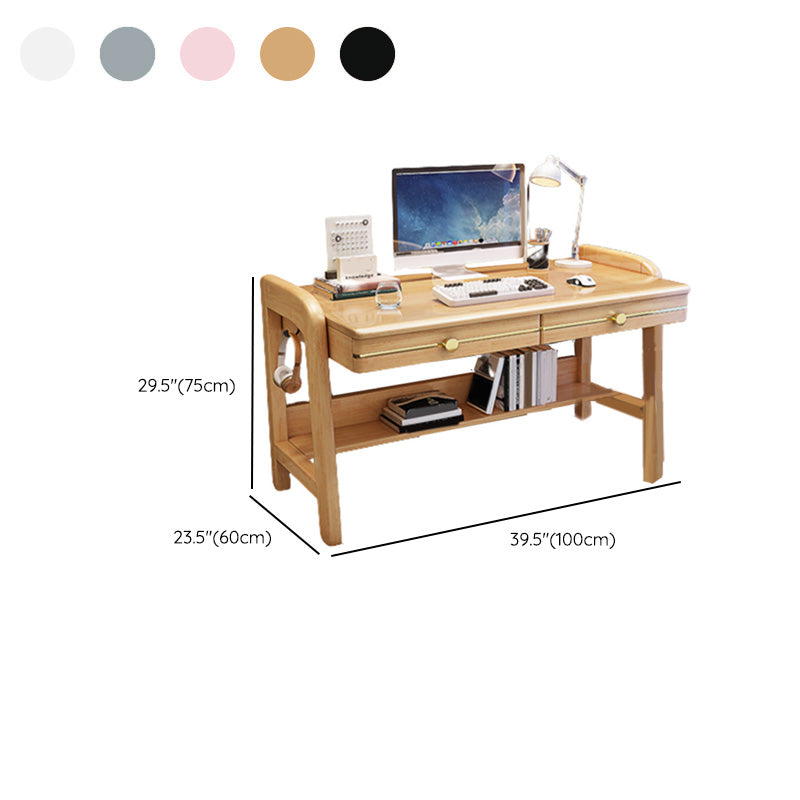 Contemporary Writing Desk with 2 Drawers and 1 Shelf in Solid Wood