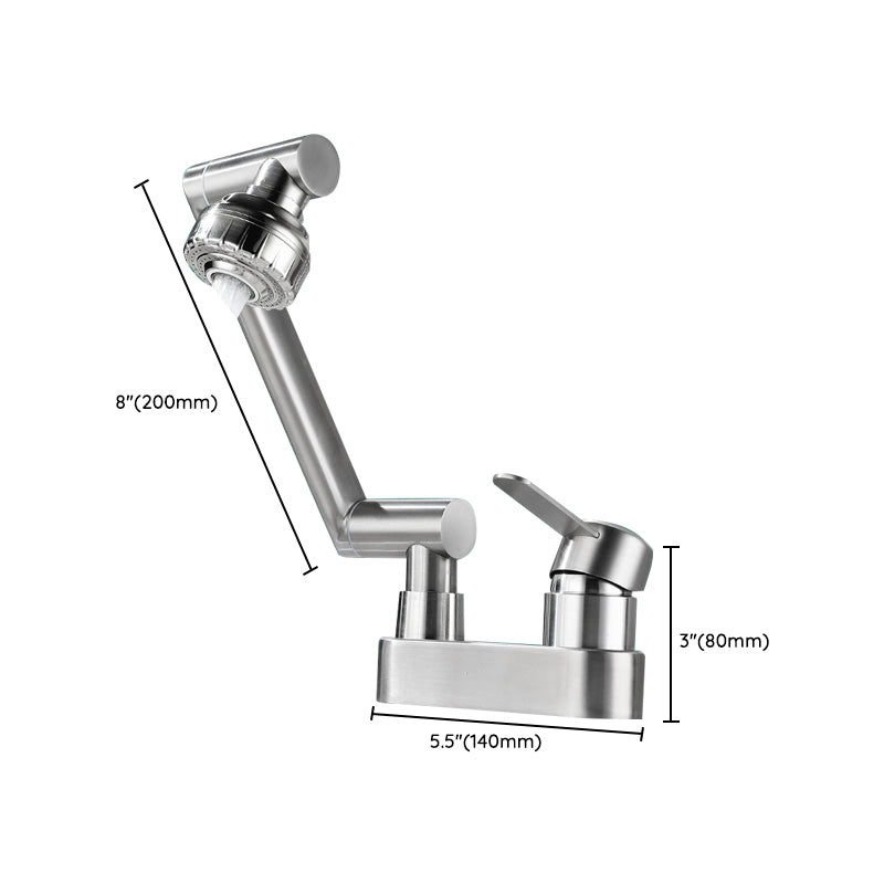 2 Holes Sink Faucet Swivel Stainless Steel Single Lever Handle Centerset Faucet