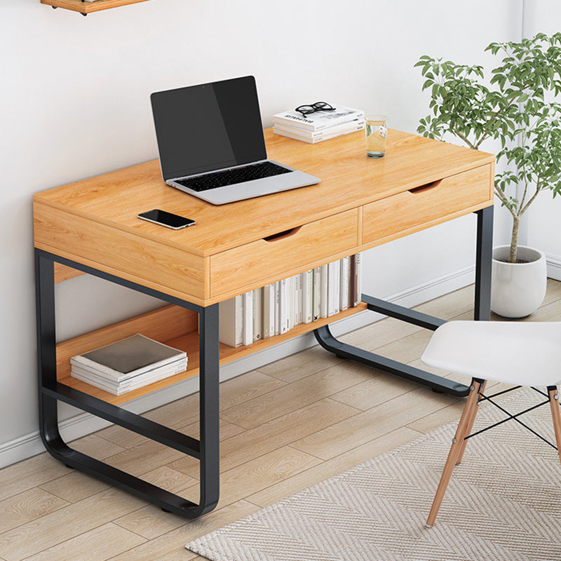 Rectangular Wooden Office Desk Antique Finish Computer Desk with Metal Legs