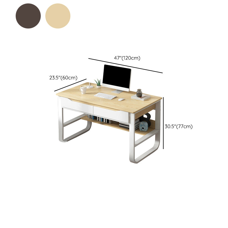 Rectangular Wooden Office Desk Antique Finish Computer Desk with Metal Legs