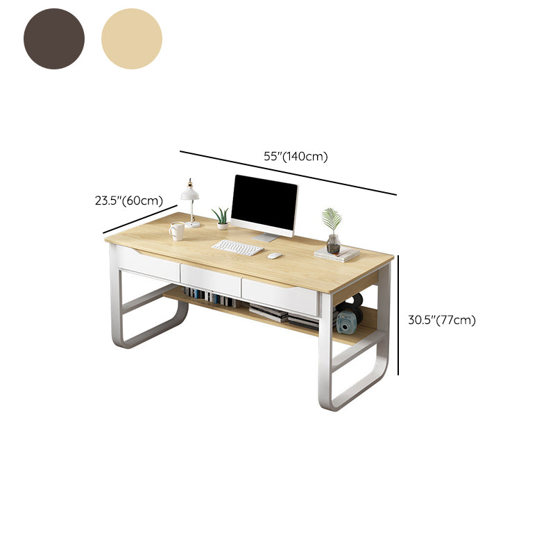 Rectangular Wooden Office Desk Antique Finish Computer Desk with Metal Legs