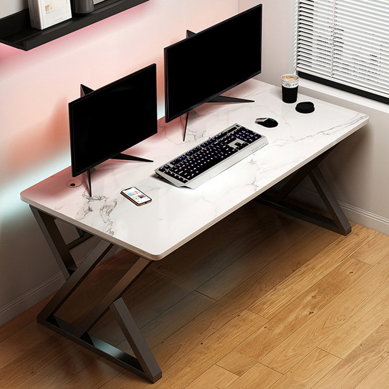 Contemporary Wood Writing Desk Antique Finish Computer Desk with Metal Legs