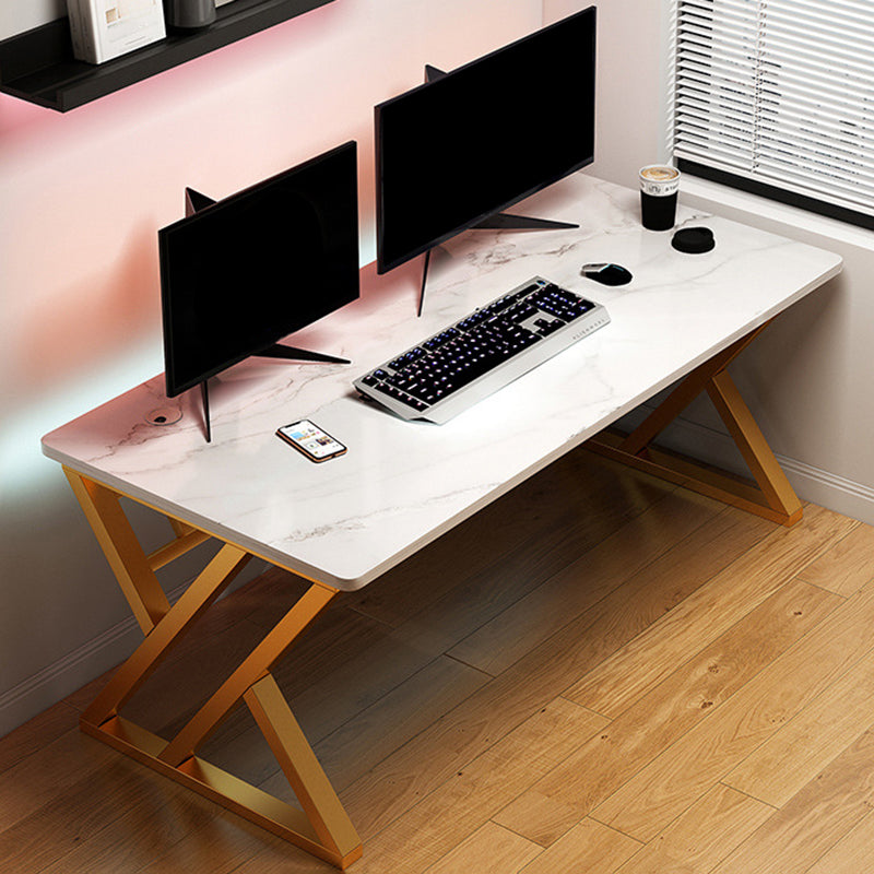 Contemporary Wood Writing Desk Antique Finish Computer Desk with Metal Legs