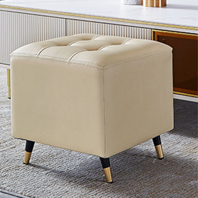 Glam Pouf Ottoman Genuine Leather Upholstered Tufted Square Ottoman with Metal Legs