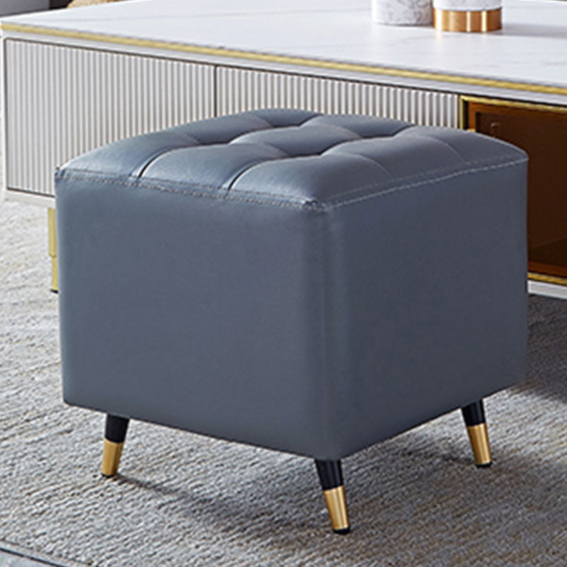 Glam Pouf Ottoman Genuine Leather Upholstered Tufted Square Ottoman with Metal Legs