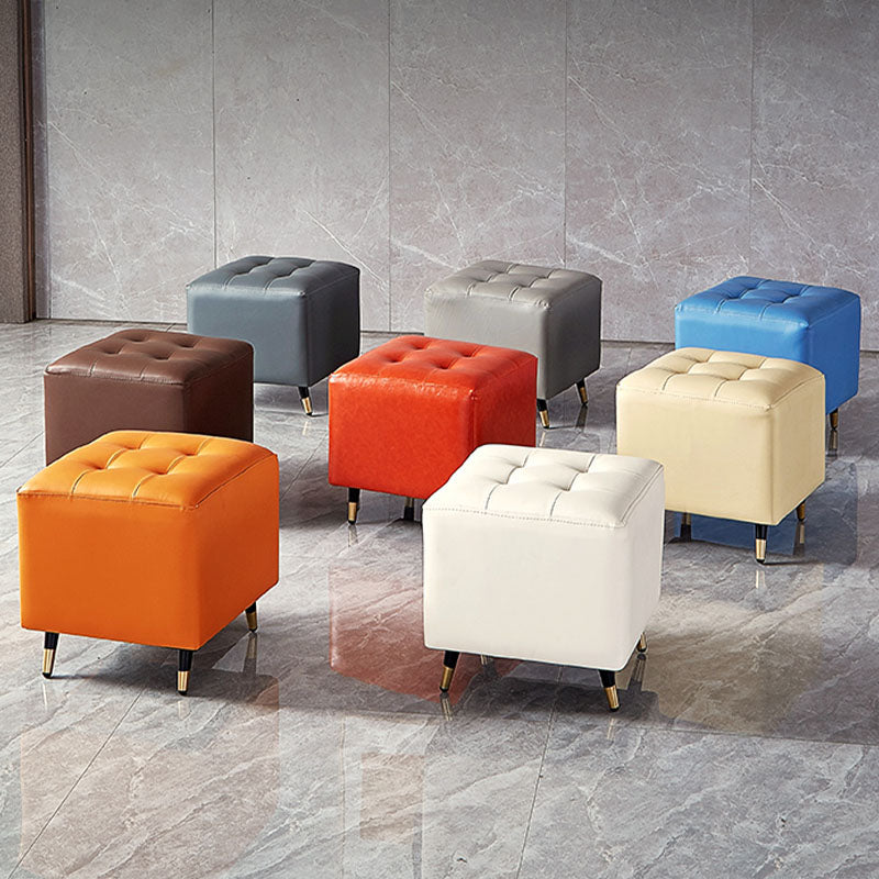 Glam Pouf Ottoman Genuine Leather Upholstered Tufted Square Ottoman with Metal Legs