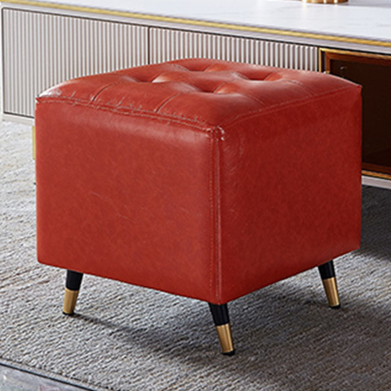 Glam Pouf Ottoman Genuine Leather Upholstered Tufted Square Ottoman with Metal Legs