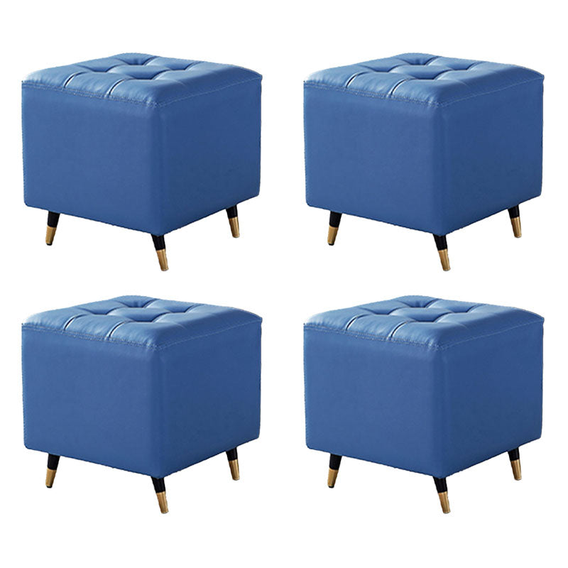 Glam Pouf Ottoman Genuine Leather Upholstered Tufted Square Ottoman with Metal Legs