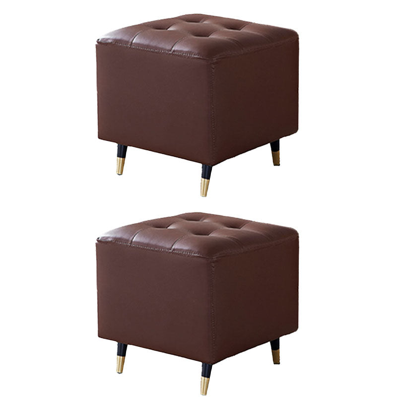 Glam Pouf Ottoman Genuine Leather Upholstered Tufted Square Ottoman with Metal Legs