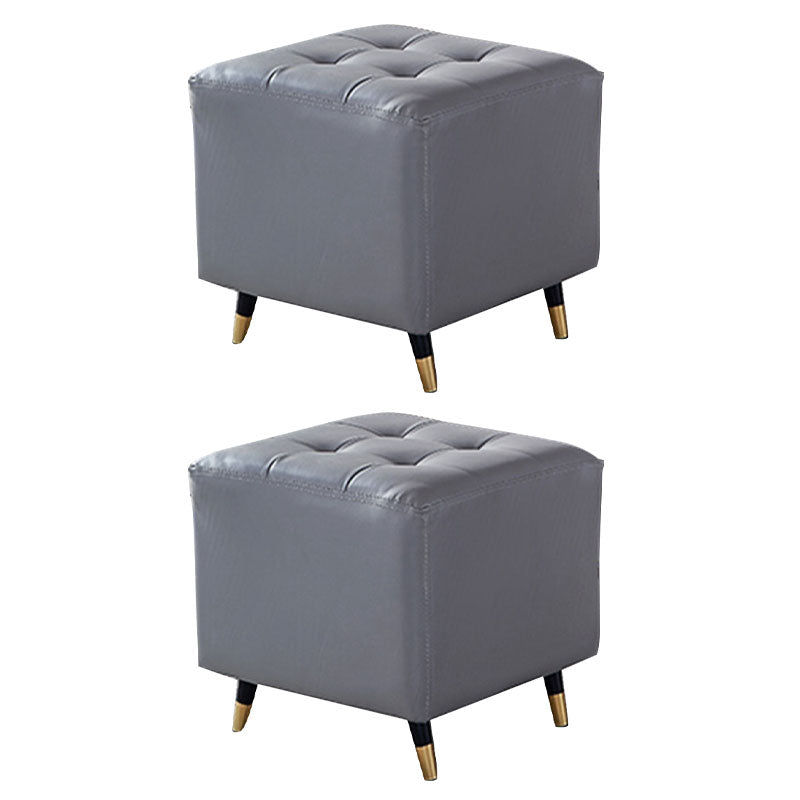 Glam Pouf Ottoman Genuine Leather Upholstered Tufted Square Ottoman with Metal Legs