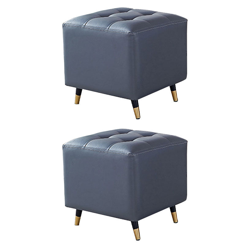 Glam Pouf Ottoman Genuine Leather Upholstered Tufted Square Ottoman with Metal Legs