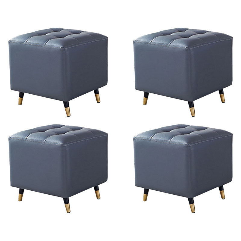 Glam Pouf Ottoman Genuine Leather Upholstered Tufted Square Ottoman with Metal Legs