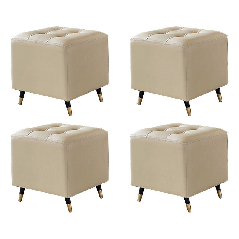 Glam Pouf Ottoman Genuine Leather Upholstered Tufted Square Ottoman with Metal Legs