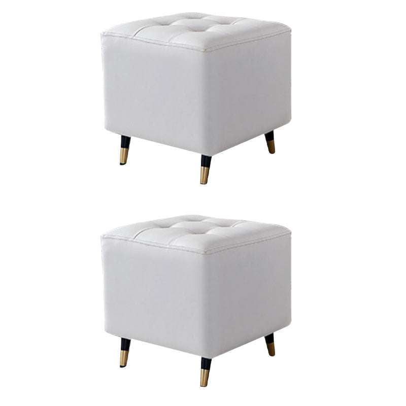 Glam Pouf Ottoman Genuine Leather Upholstered Tufted Square Ottoman with Metal Legs