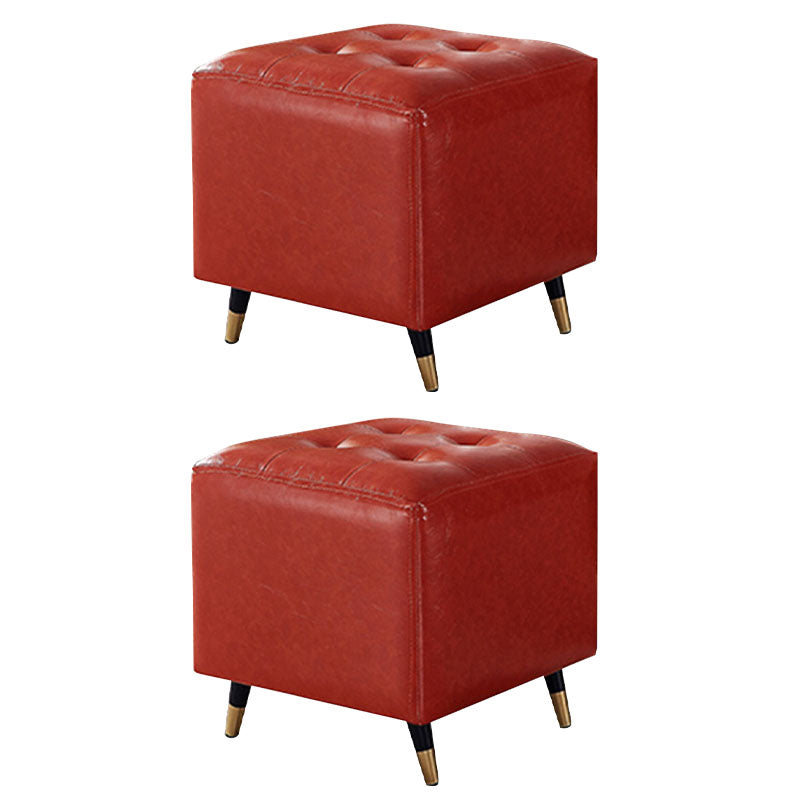 Glam Pouf Ottoman Genuine Leather Upholstered Tufted Square Ottoman with Metal Legs